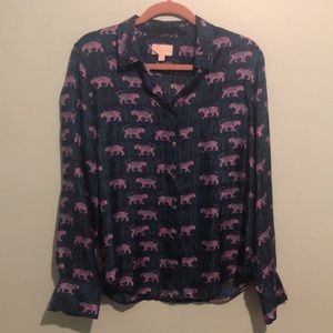 J Crew Silk Button Down with Bamboo and Pink Tigers! 🐅